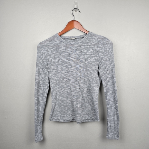 Free People Aura Layering Top Semi Sheer Long Sleeve Rib knit Gray Women Size XS - Picture 2 of 9